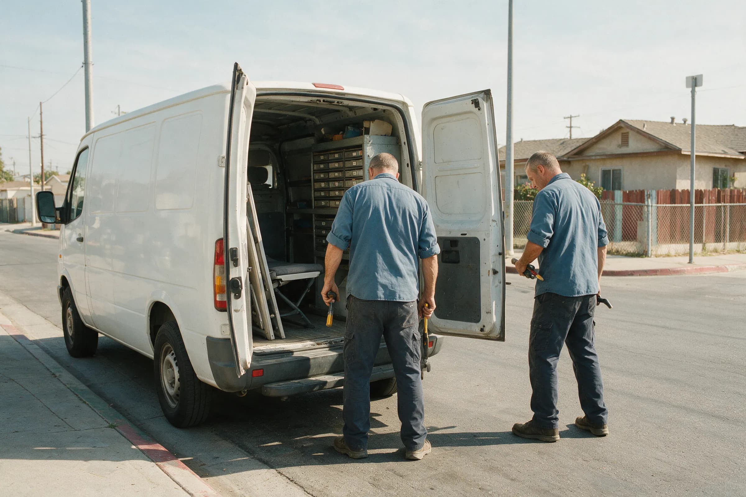 Eden Locksmith van on a Hayward street with the rear doors open